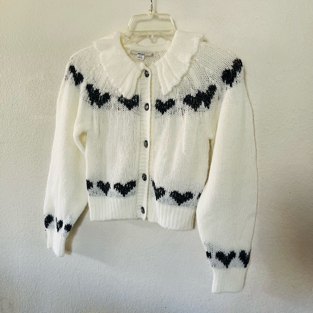 Kimchi Blue White Cardigan with Black Heart Motif